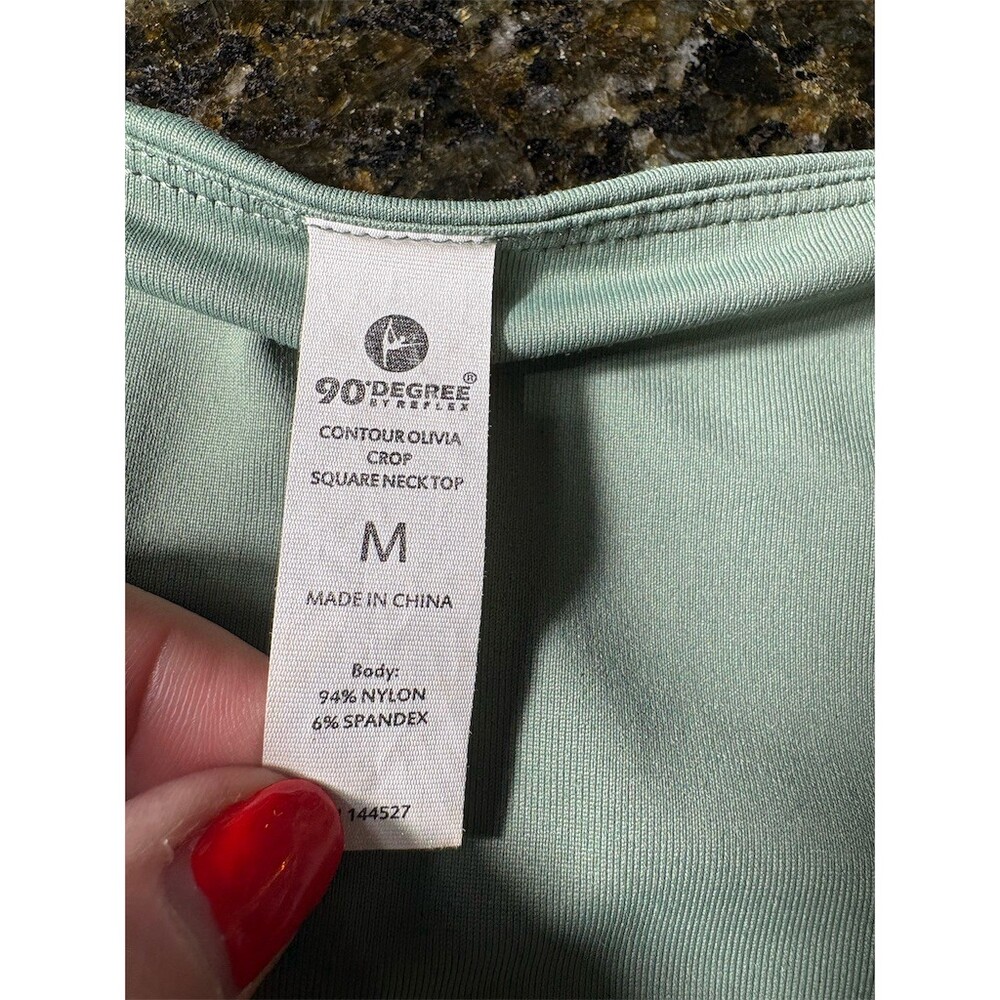 90 Degree by Reflex Top Womens Size M Sage Green Square Neck Long Sleeve - Picture 5 of 7